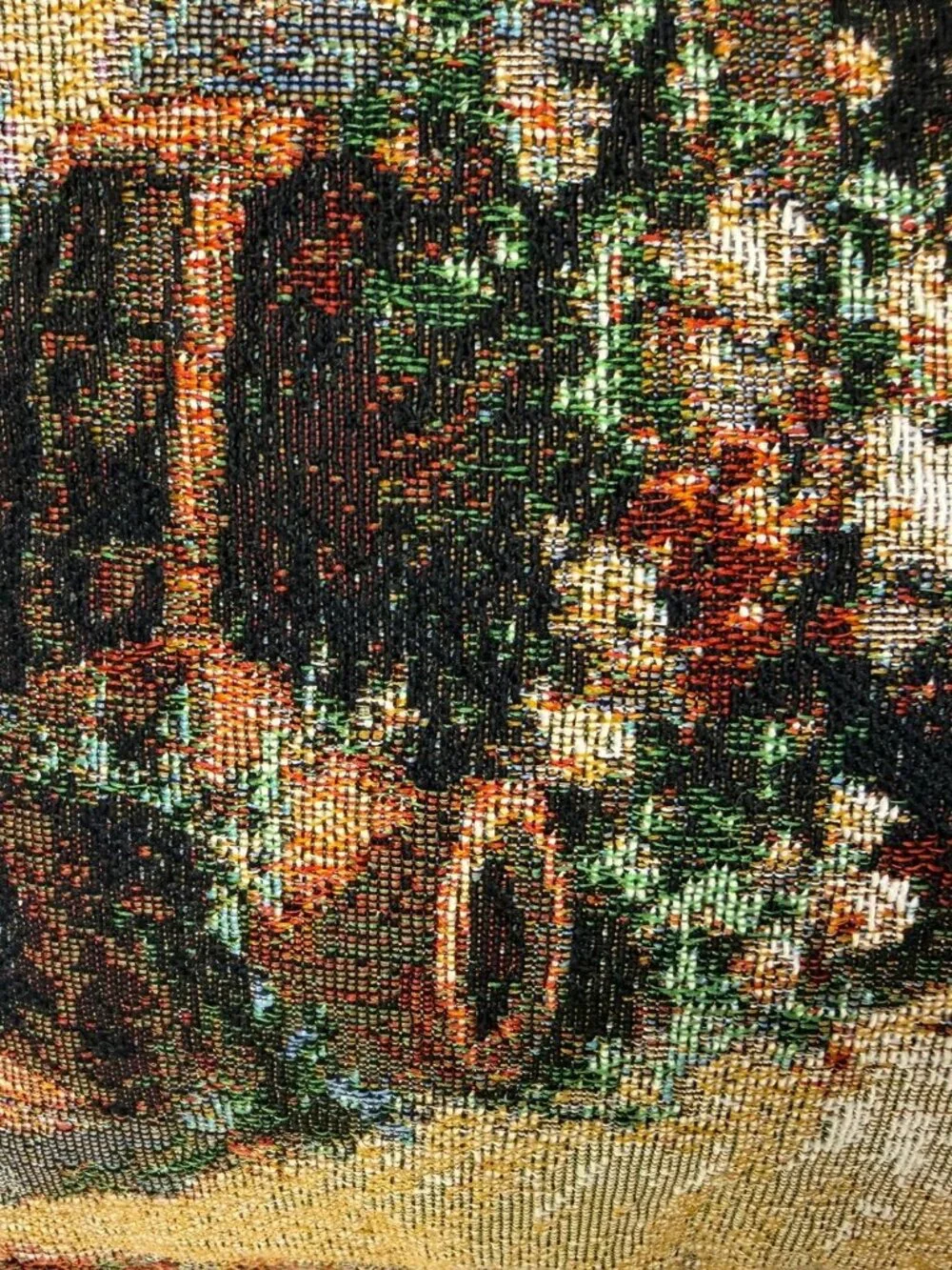 La France Vintage Tapestry Pillow Floral Shop Scene 16x12 Made in USA Green